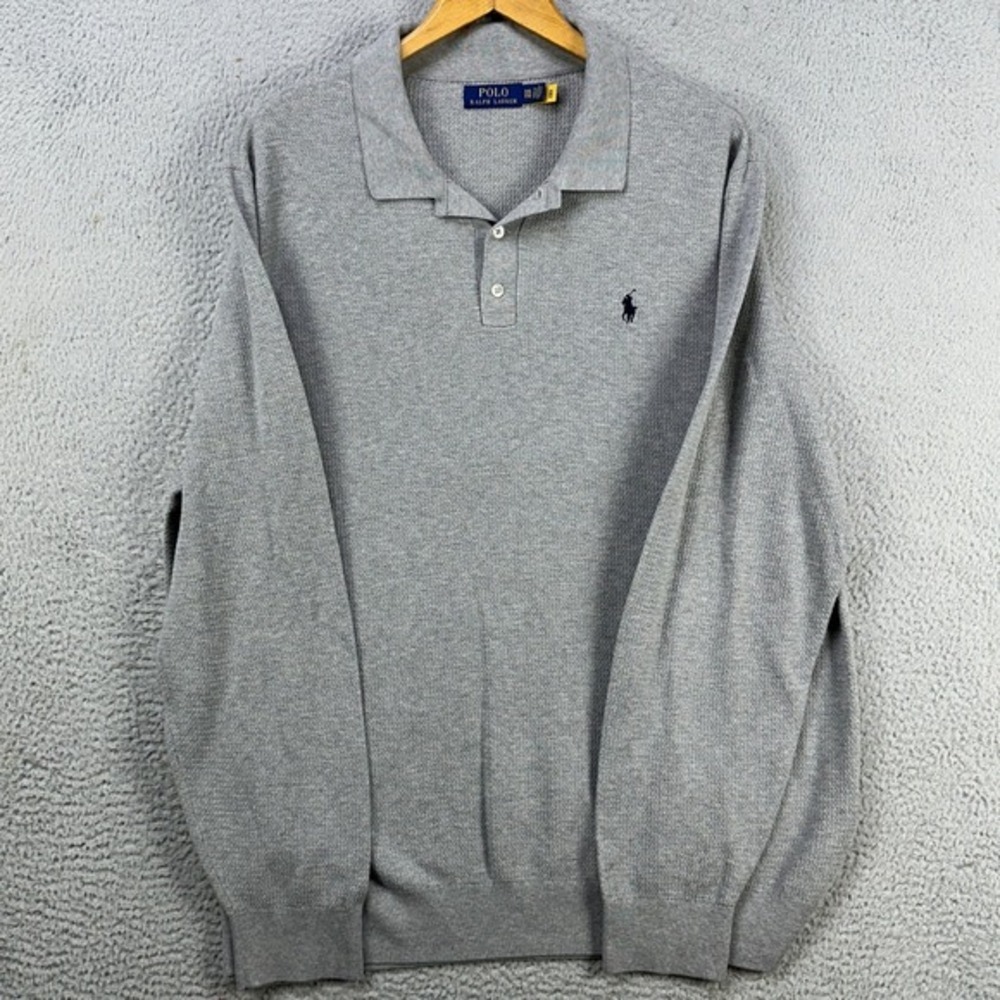 Polo Ralph Lauren Sweatshirt Polo Mens 2XL Gray Knit Long Sleeve Rugby Pony